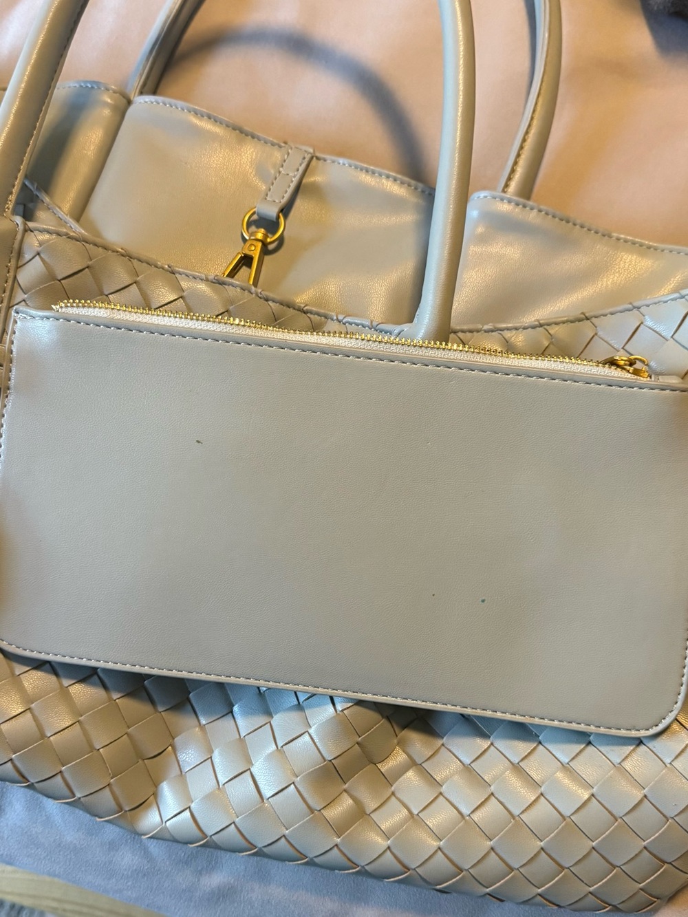 Woven Faux Leather Tote Bag in Light Blue - Picture 5 of 8